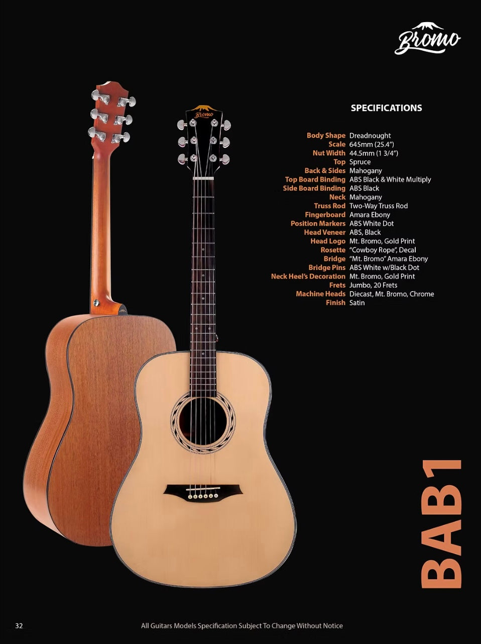 BAB1 Bromo Guitars Blanc Series